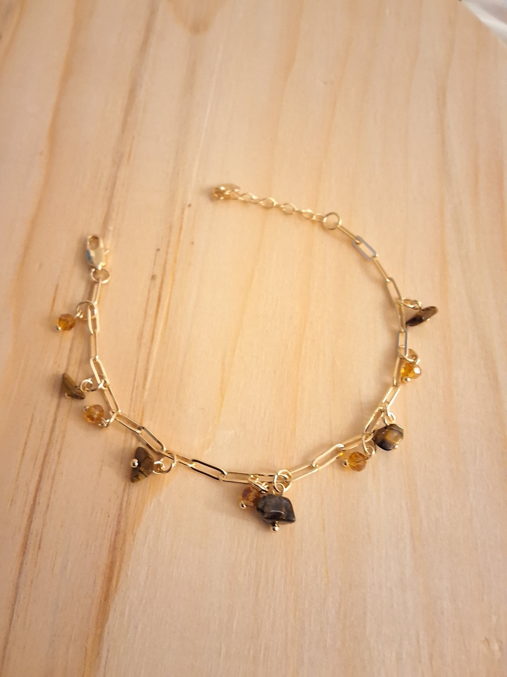 Gold-Plated Stone Charm Bracelet - Yellow and Brown